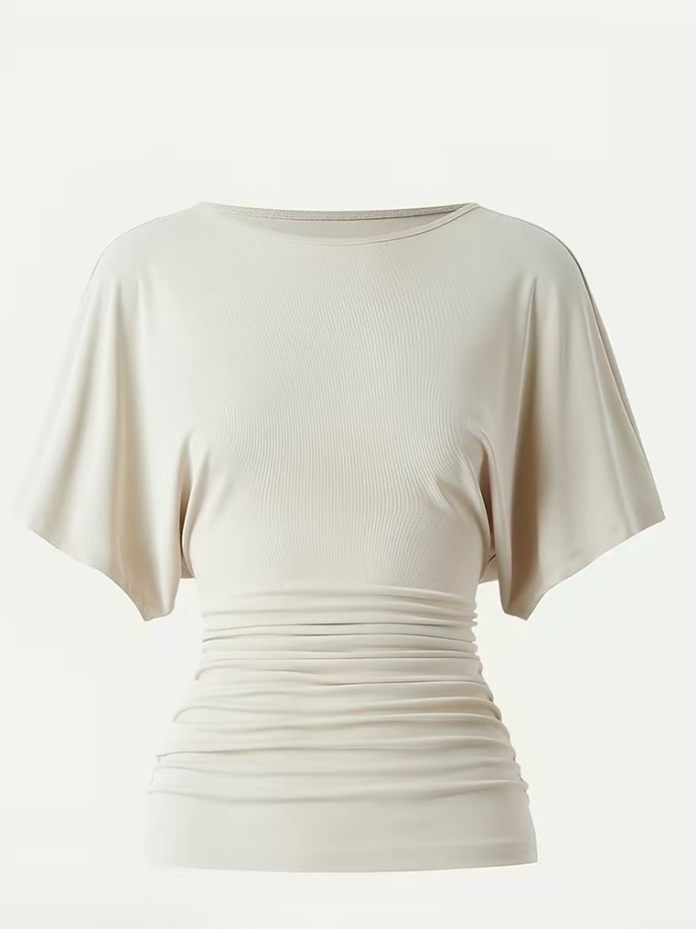 OGL Cream Short Sleeve Ruched-Waist Top